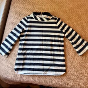 ANN MASHBURN Navy & White Striped 3/4 Sleeve Cotton Blouse, Lined, Small